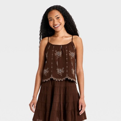 Women's Eyelet Tank Top - Universal Thread™ Brown M | Target