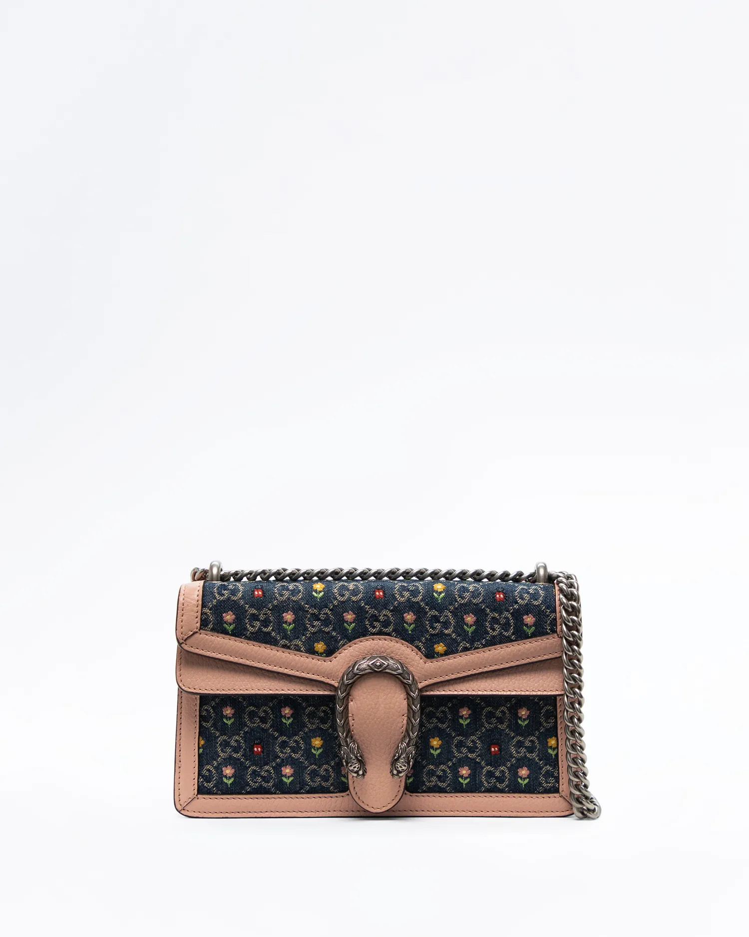 Denim Embroidered Dionysus Small Rectangular Bag | Vivrelle