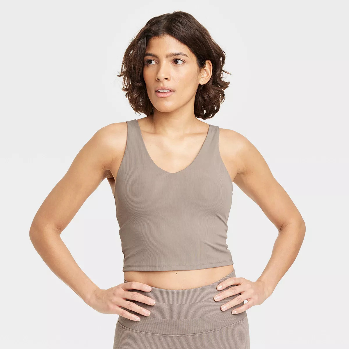 Women's Flex Light Support Rib V-Neck Crop Sports Bra - All In Motion™ | Target