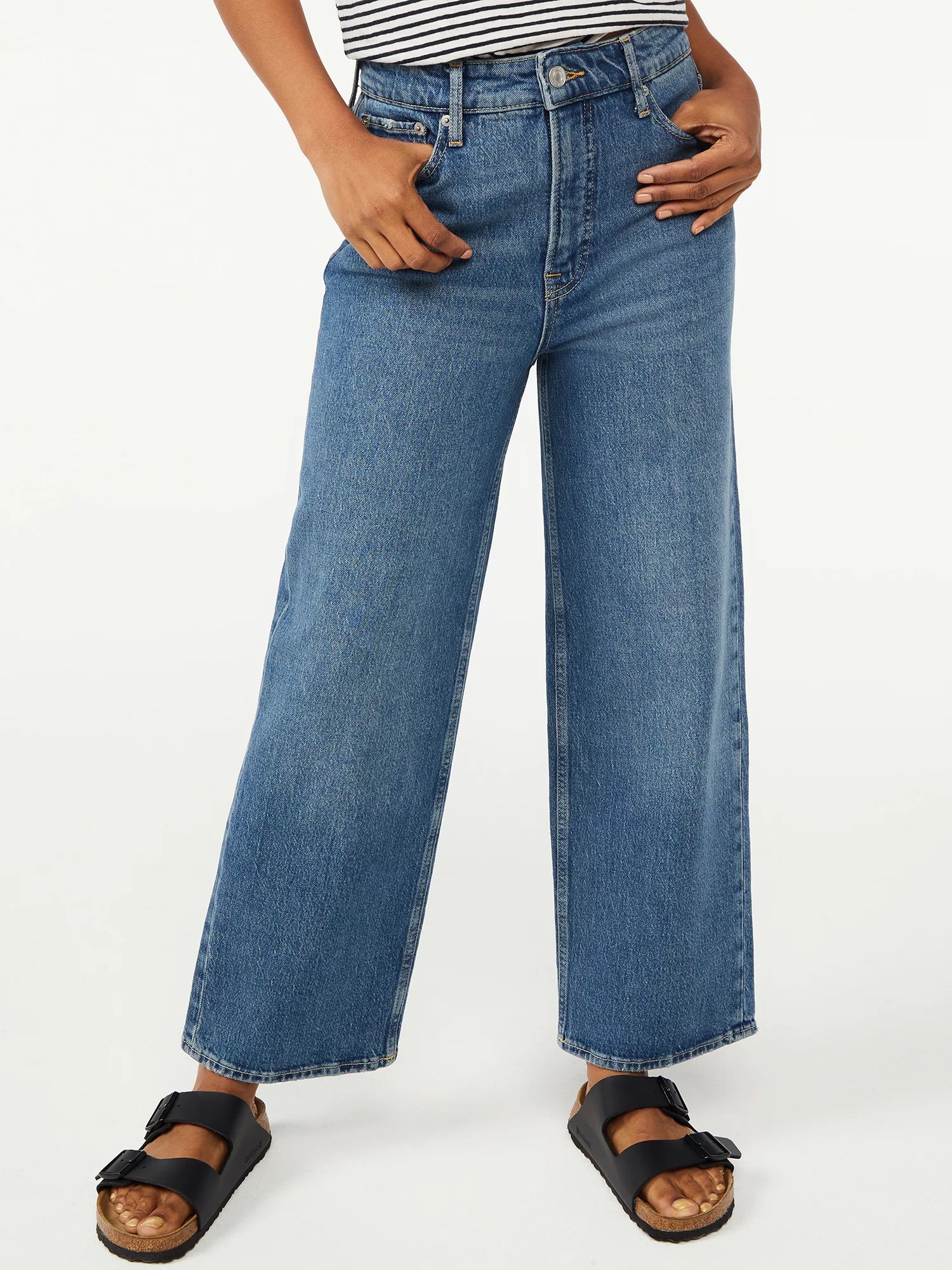 Free Assembly Women's Cropped Wide Straight Jeans - Walmart.com | Walmart (US)
