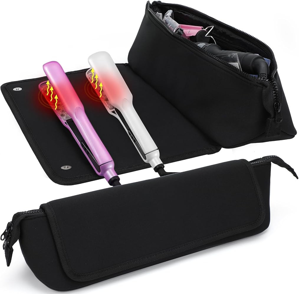 Travel Essentials Neoprene Hair Tools Bag w/Heat Resistant Mat for Flat or Curling Irons, Straigh... | Amazon (UK)
