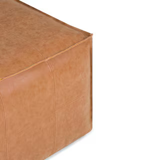 Simpli Home Brody Boho Square Large Square Coffee Table Pouf in Distressed Brown Faux Leather AXC... | The Home Depot