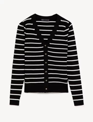 Striped V-Neck Button Front Cardigan | Marks & Spencer (UK)