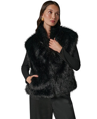Petite Faux Fur Sleeveless Collared Vest | Macy's