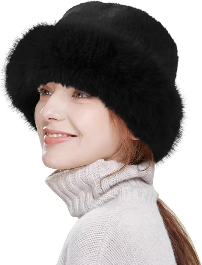 HH HOFNEN Winter Bucket Hat Fluffy Faux Fur Fisherman Plush Warm Hats Cute Fuzzy Bucket Hat for W... | Amazon (US)