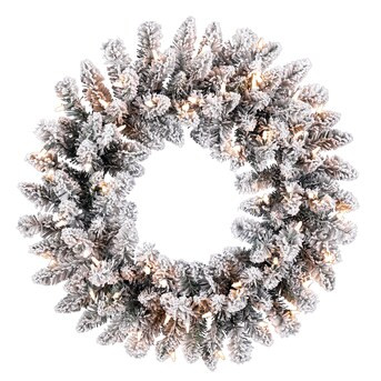 Holiday Living 26-in Flocked Pre-lit Indoor Green Snowy Pine Artificial Christmas Wreath Lowes.co... | Lowe's