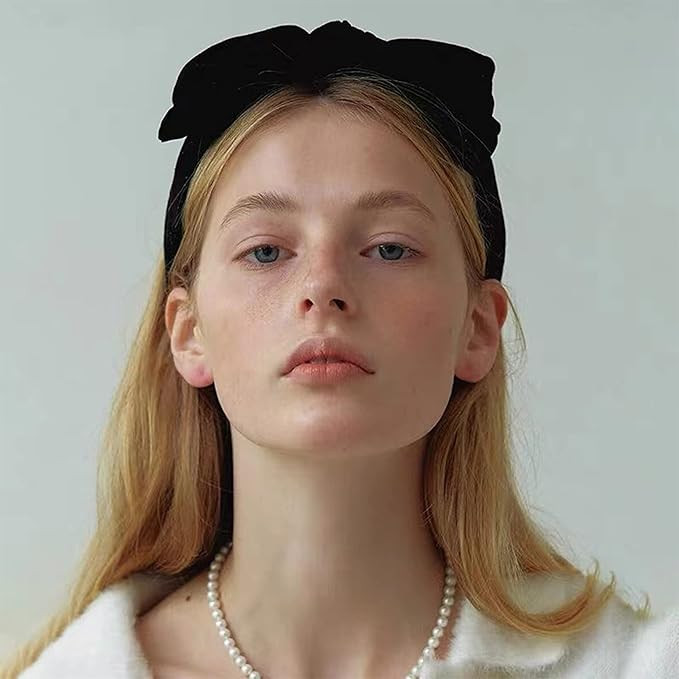 YERTTER Dainty Black Velvet Knot Bow Turban Wide Headbands Yoga Thick Headbands Wide Hairbands He... | Amazon (UK)
