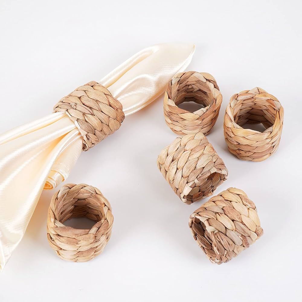 Woven Napkin Rings Set of 6, Farmhouse Napkin Rings Handmade by Natural Water Hyacinth, Fabric Na... | Amazon (US)