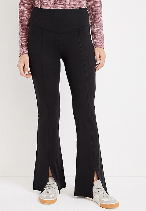 Black High Rise Split Hem Flare Luxe Legging | Maurices