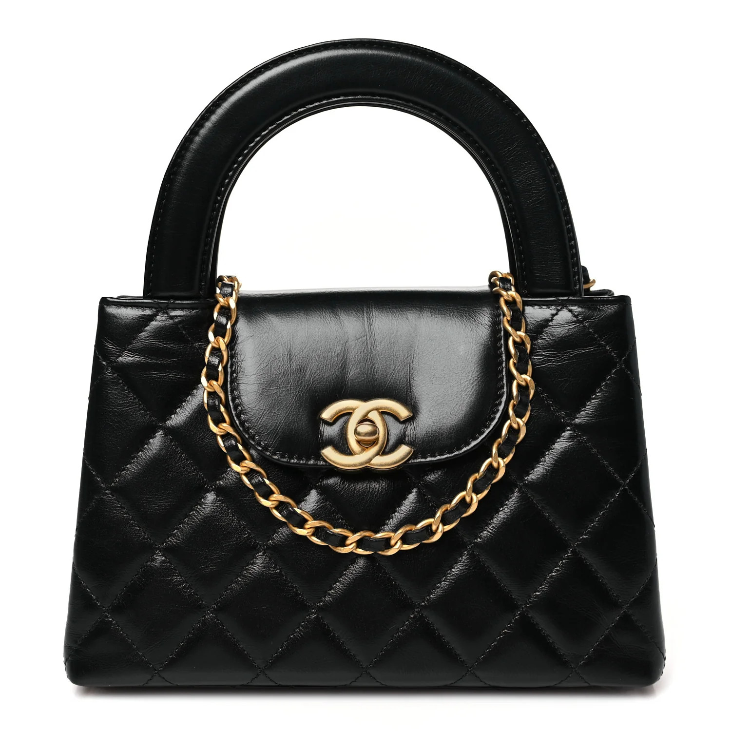 Chanel Shiny Aged Calfskin Quilted Nano Kelly Shopper Black 1707783 | FASHIONPHILE (US)