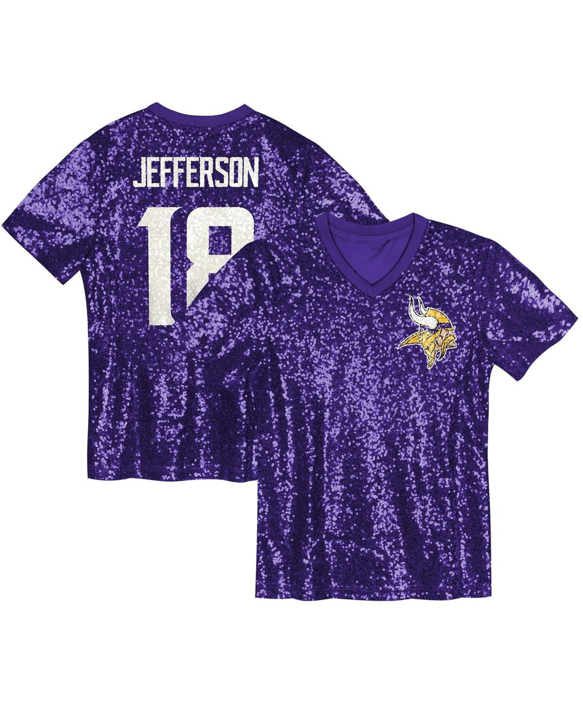 Outerstuff Big Girls Justin Jefferson Purple Minnesota Vikings Sequin V-Neck Fashion Jersey - Purple | Macy's