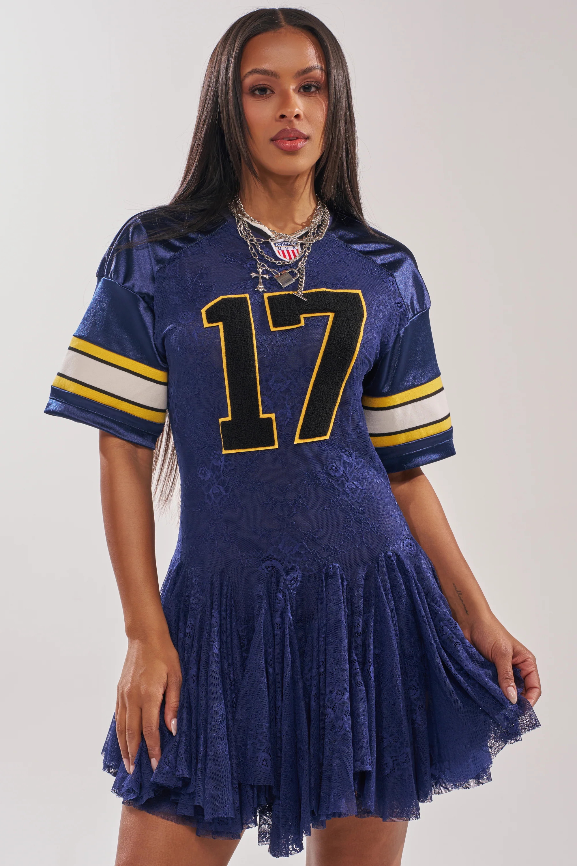 VARSITY BLUES LACE MINI DRESS | AKIRA