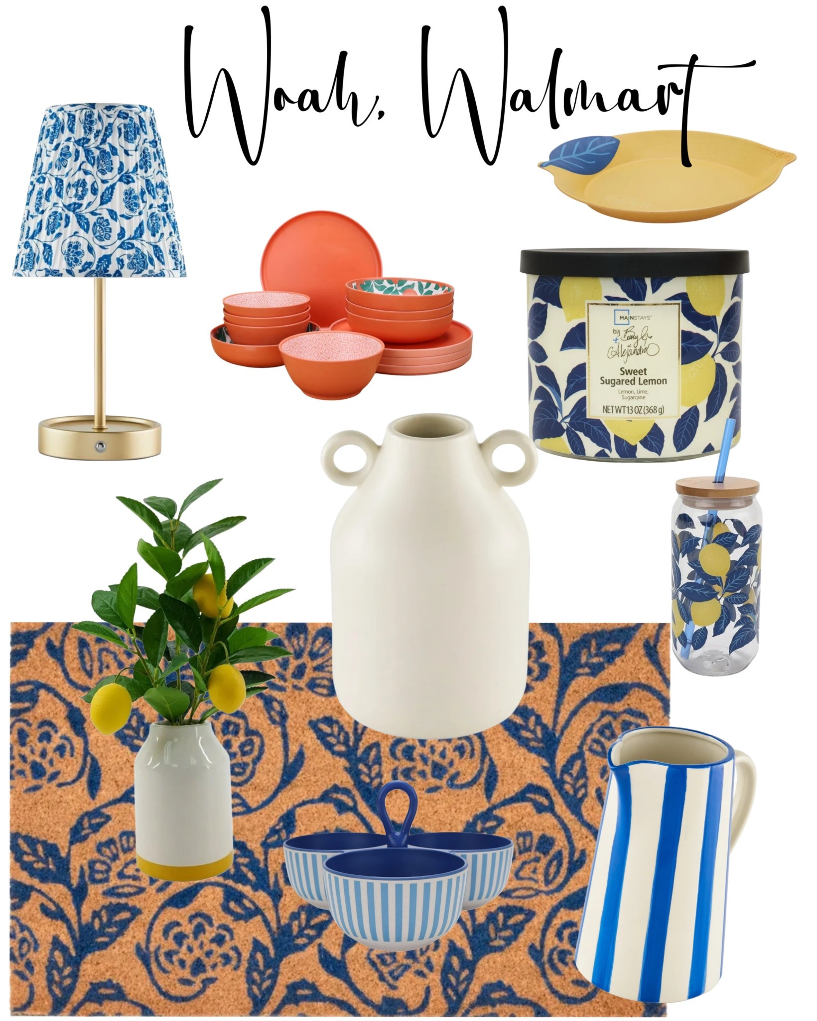 Can you believe all of this is from Walmart?! From bold citrus colors to playful patterns and modern farmhouse accents, these affordable home finds are giving serious designer energy. I’m loving the lemon details, blue and white coastal touches, and those statement ceramic pieces—perfect for summer entertaining or a cheerful kitchen refresh!

Shop everything from cozy door mats to statement pitchers, striped bowls, and even that chic table lamp—all in one easy place.

#WalmartHome #AffordableHomeDecor #WalmartFinds #ColorfulHome #LTKHome #KitchenRefresh #LTKSpring #SummerDecor #HomeDecorOnABudget #ModernFarmhouse #LemonDecor #CoastalStyle #LTKFinds #LTKUnder50

#LTKSeasonal #LTKParties