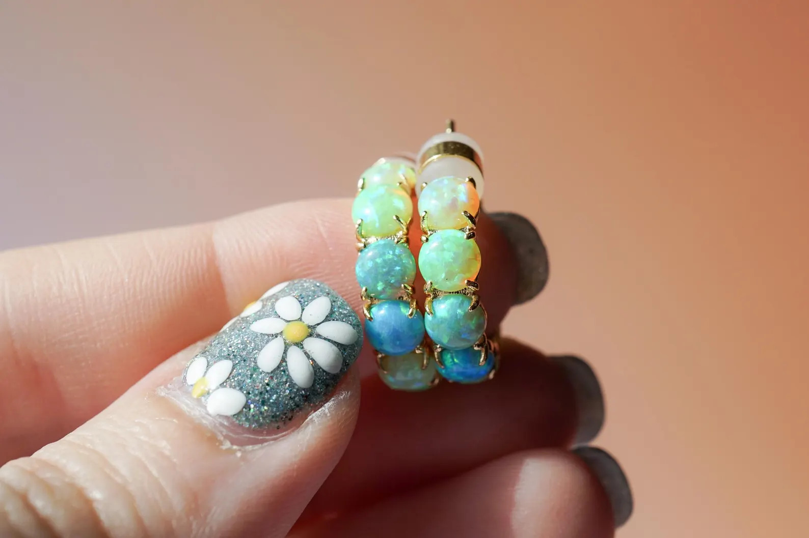 Neon Lab Opal Hoop Earrings: Gold Plated Brass, Colorful Statement Accessory | Etsy (Global)