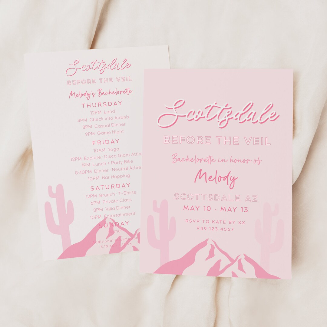 Pink Purple Scottsdale Before the Veil Desert Disco Cactus Indio Palm Desert Bachelorette Invitat... | Etsy (US)