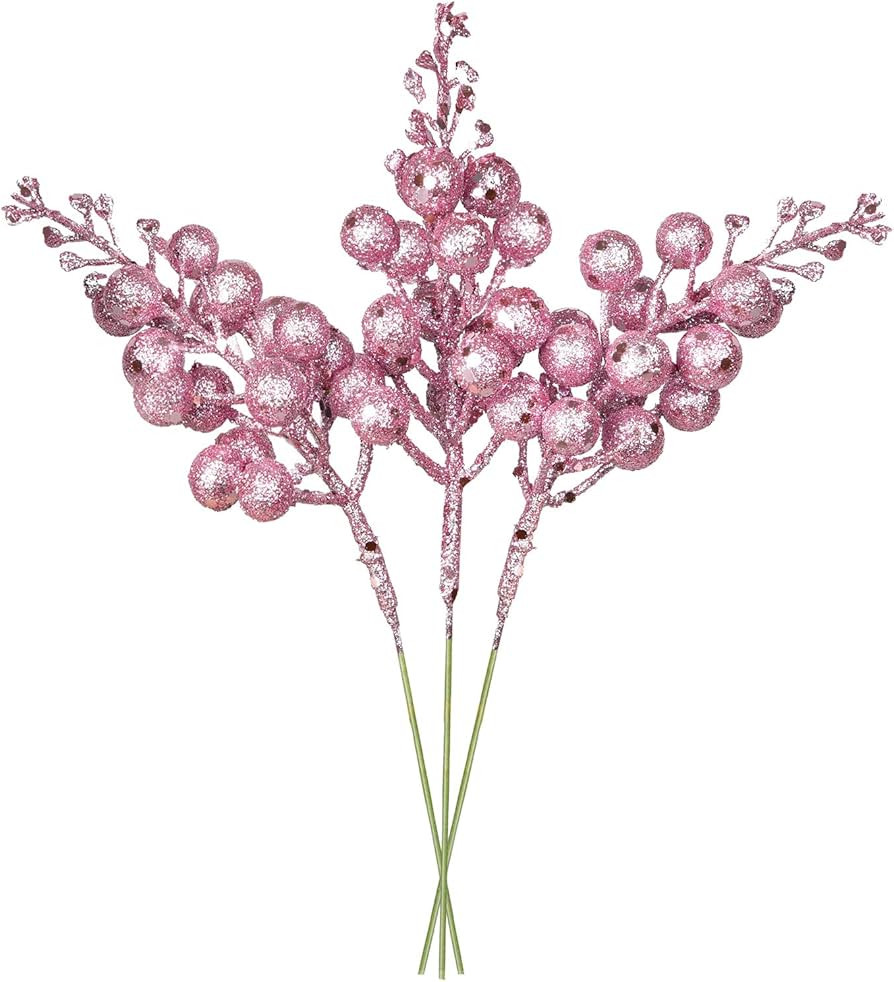 Lvydec 16pcs Christmas Glitter Berry Stems, 7.8" Artificial Christmas Picks for Christmas Tree Or... | Amazon (US)