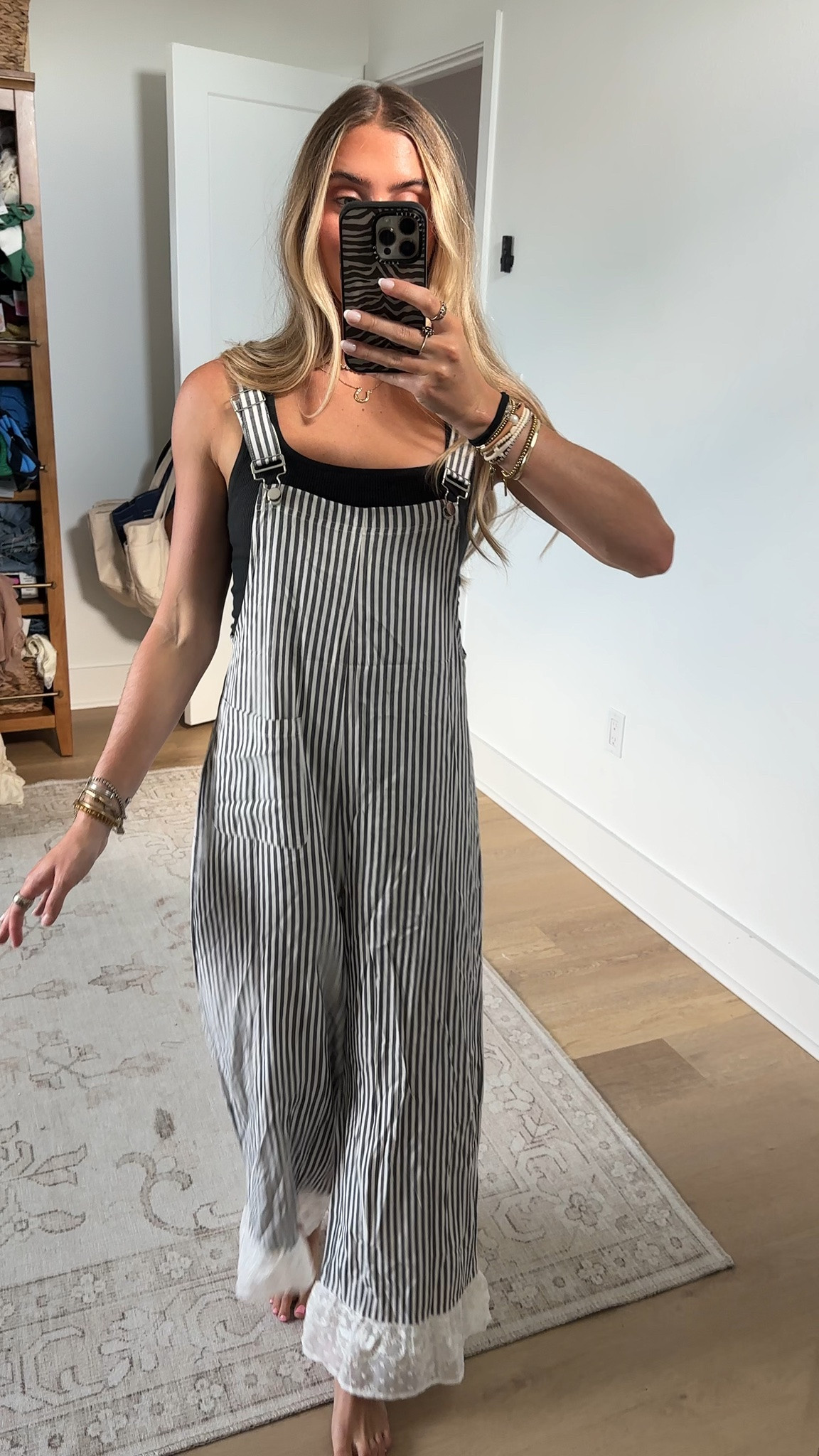 Amazon size small Himosyber Women's Overalls Striped Wide Leg Jumpsuits | Lace Ruffle Hem, Adjustable Straps, Boho Bib Overall, Casual Loose Fit, Sleeveless Rompers, Summer Fall Vacation Outfits

#LTKootd #LTKSeasonal #LTKSaleAlert