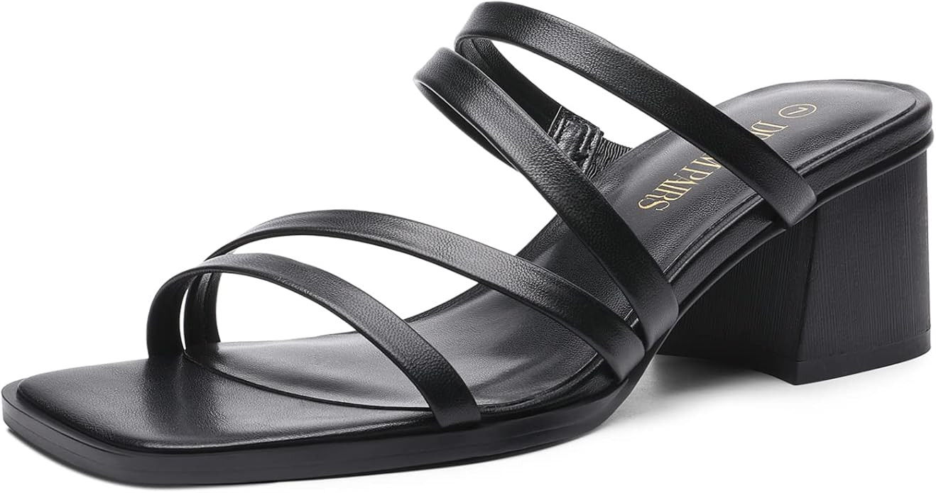 DREAM PAIRS Women's Strappy Heels Block Open Toe Low Heel Chunky Mules Sandals Dress Shoes | Amazon (US)
