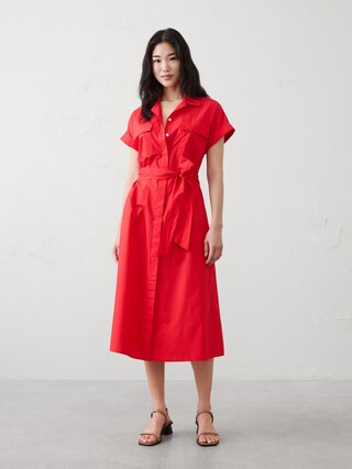 Poplin Utility Midi Shirtdress | Banana Republic Factory