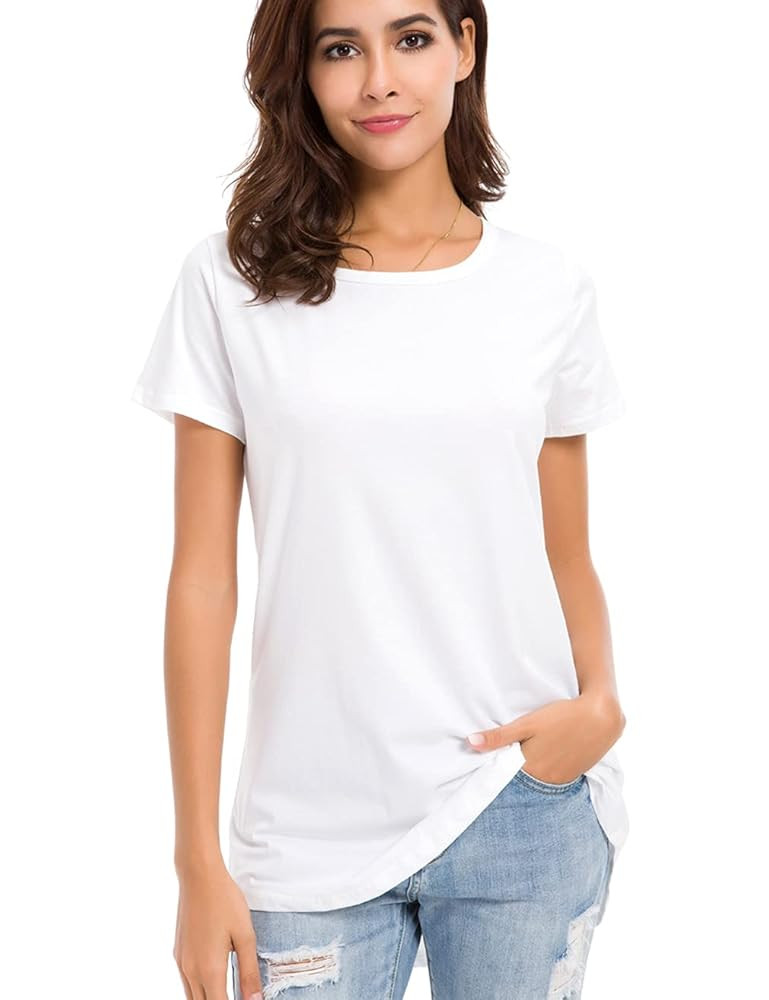 Women Cotton Short Sleeve Tunic Tops Casual Scoop Neck Summer Basic Solid T Shirt | Amazon (US)