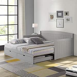 Alaterre Furniture Harmony Wood Daybed, Single, Dove Gray Brazilian Pine Trundle Bed for Sleepove... | Amazon (US)