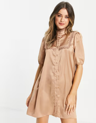 Lola May high neck satin mini dress in taupe | ASOS (Global)