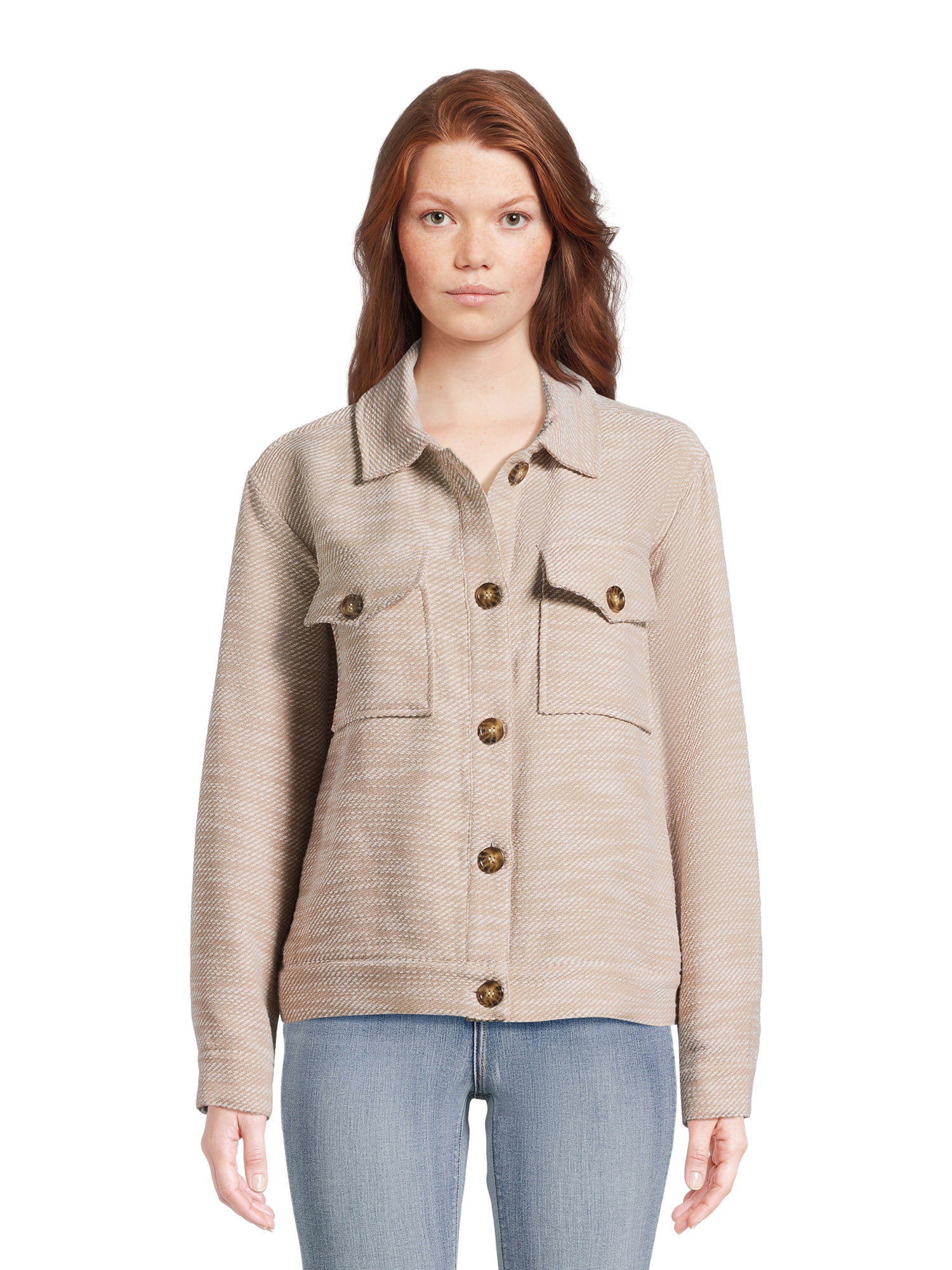 Time and Tru Women's Cropped Shacket wit Flap Pockets, Sizes XS-XXXL | Walmart (US)