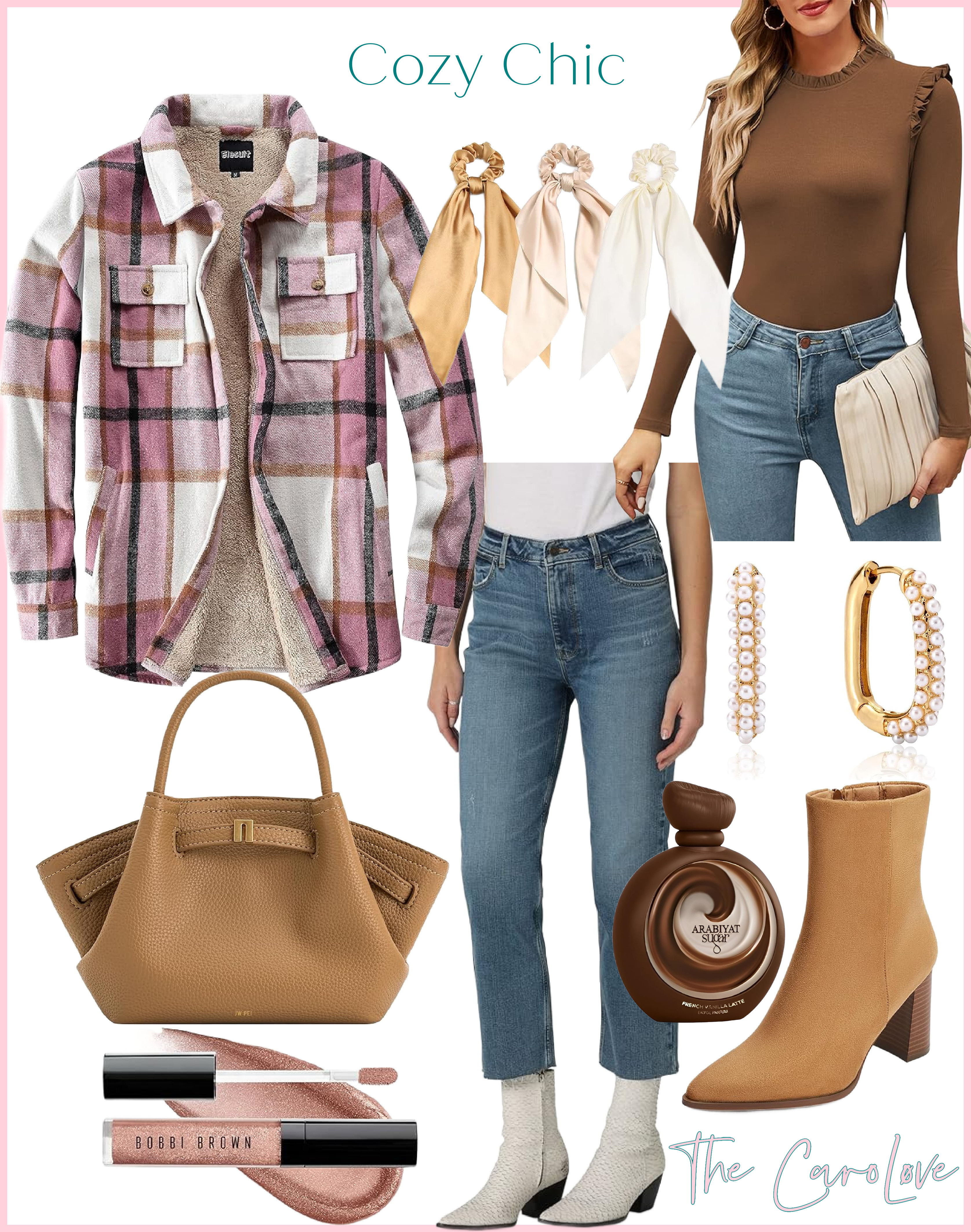 Cozy but still cute 🤍 This sherpa-lined flannel shacket is one of those throw-on-and-go pieces that instantly makes an outfit look styled. Paired with straight crop jeans, comfy chunky heel booties, and the softest vanilla latte perfume for a warm, feel-good finish. Saving this one for all fall & winter errands 🍂☕️ 

 #LTKdayinmylife #LTKgrwm #LTKMidsize