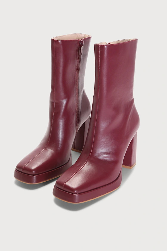 Breesa Wine Red Platform Mid-Calf Boots | Lulus (US)