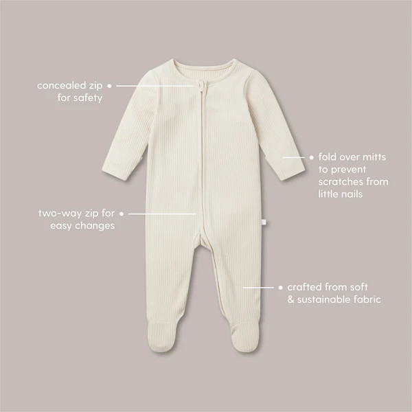 Ribbed Clever Zip Sleepsuit | Baby Mori