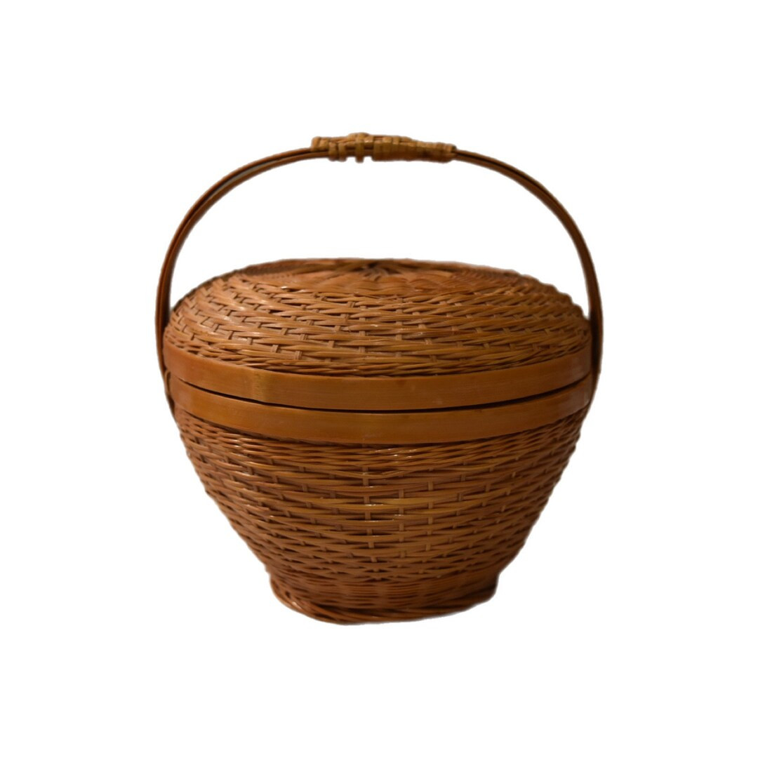 Vtg Mini Chinese Wicker Sewing Basket with Lid & Handle | Etsy (US)