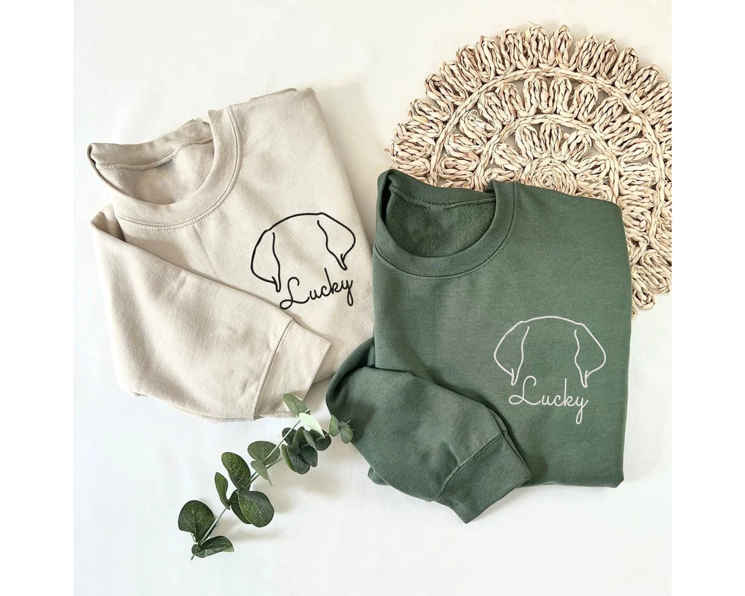 Custom Dog Ears Embroidered Sweatshirt, Dog Mom Embroidered Crewneck, Dog Face Sweatshirt, Dog Mo... | Etsy (US)