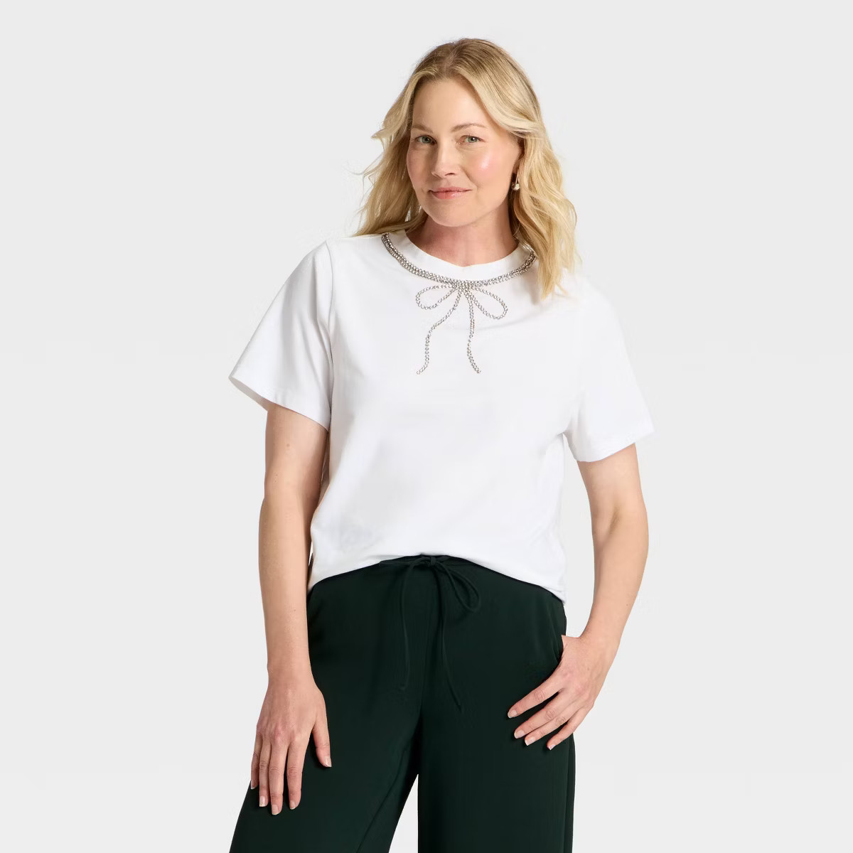 Women's Embellished T-Shirt - A New Day™ White 1X | Target