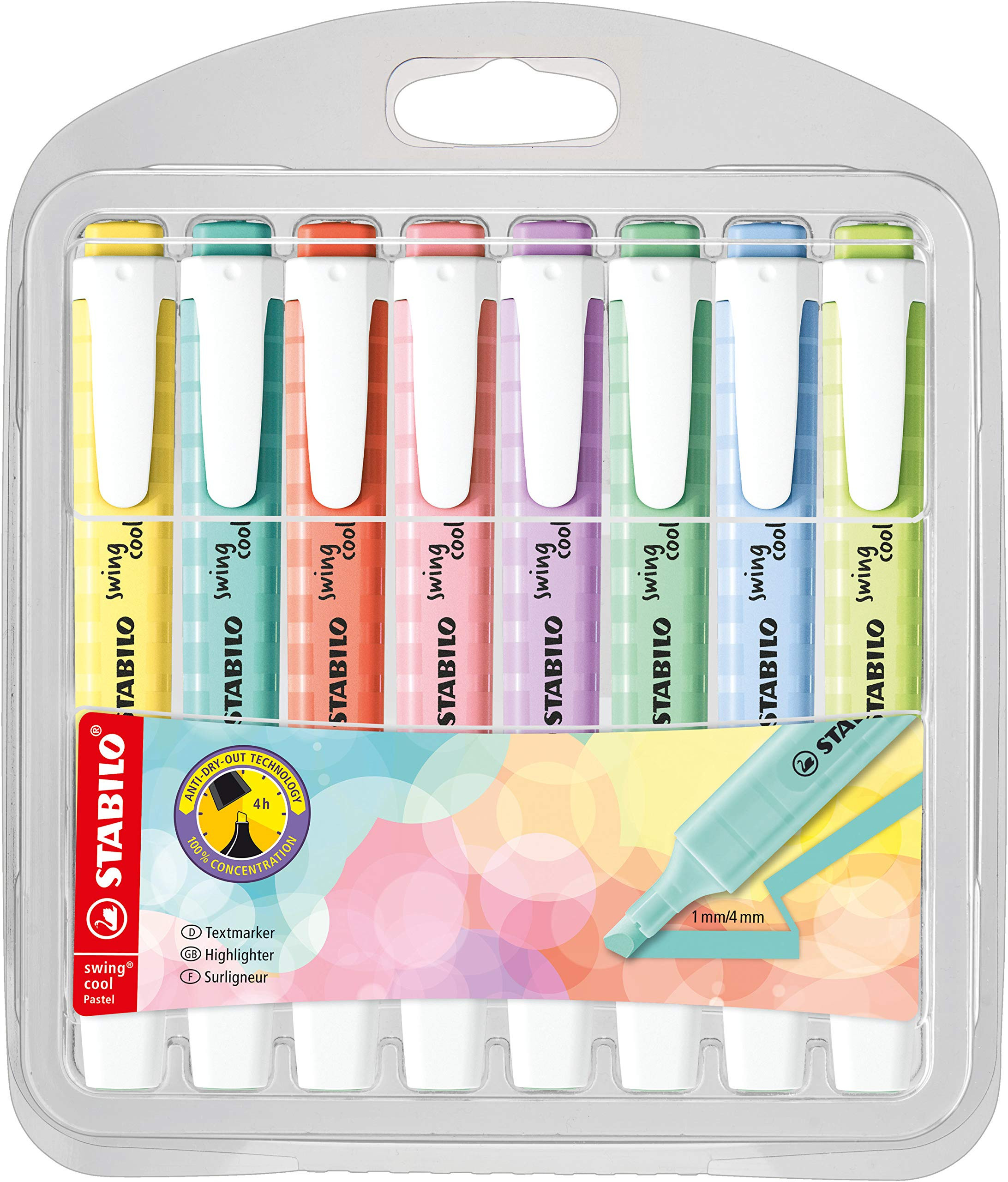 STABILO Highlighter swing cool Pastel - Pack of 8 - Assorted Colors, Portable, Clip Closure, Offi... | Amazon (US)