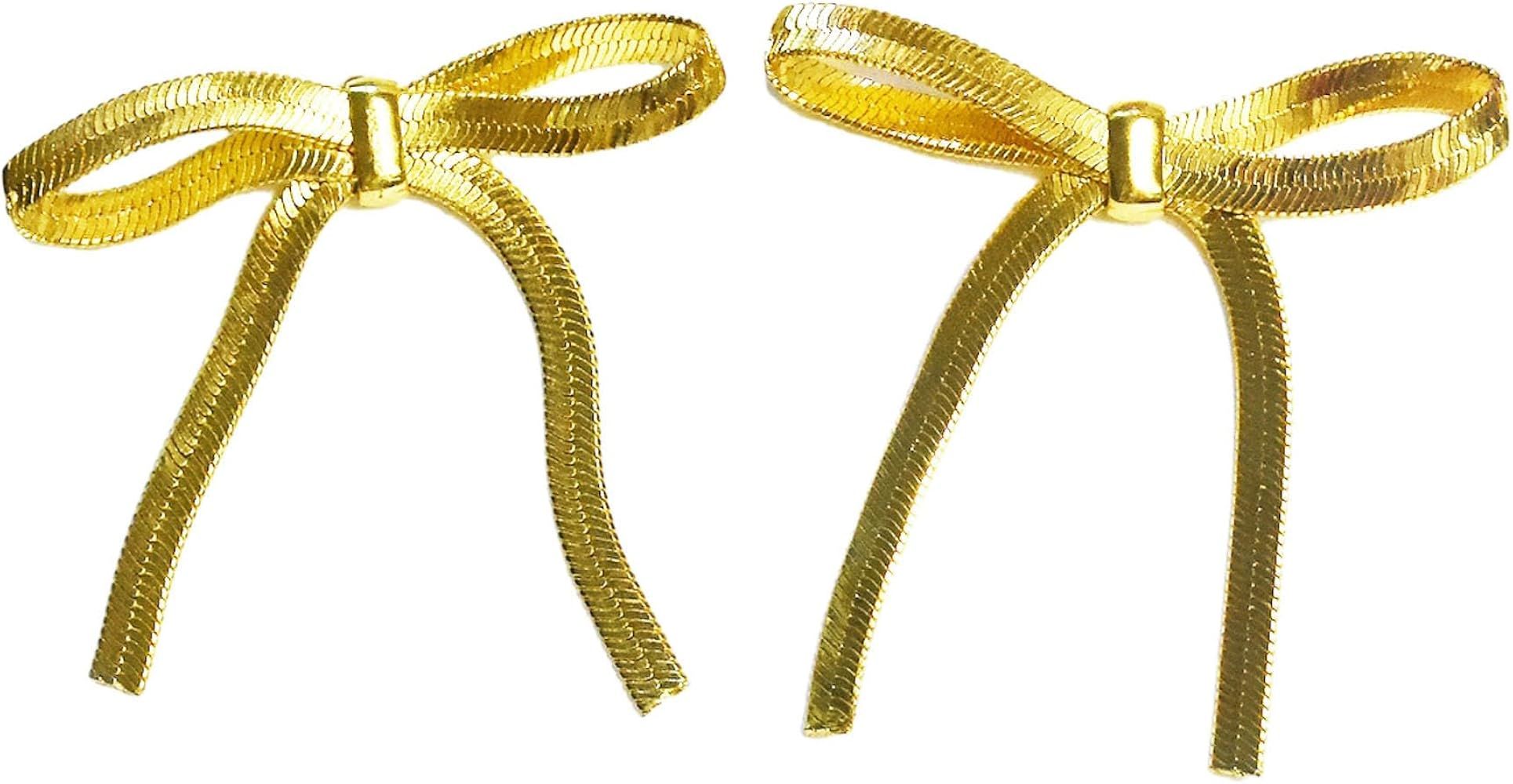 Gold SilverBow Earrings for Women, Cute Ribbon Bow Stud Earrings Dainty Bow Knot Drop Earrings Bi... | Amazon (US)