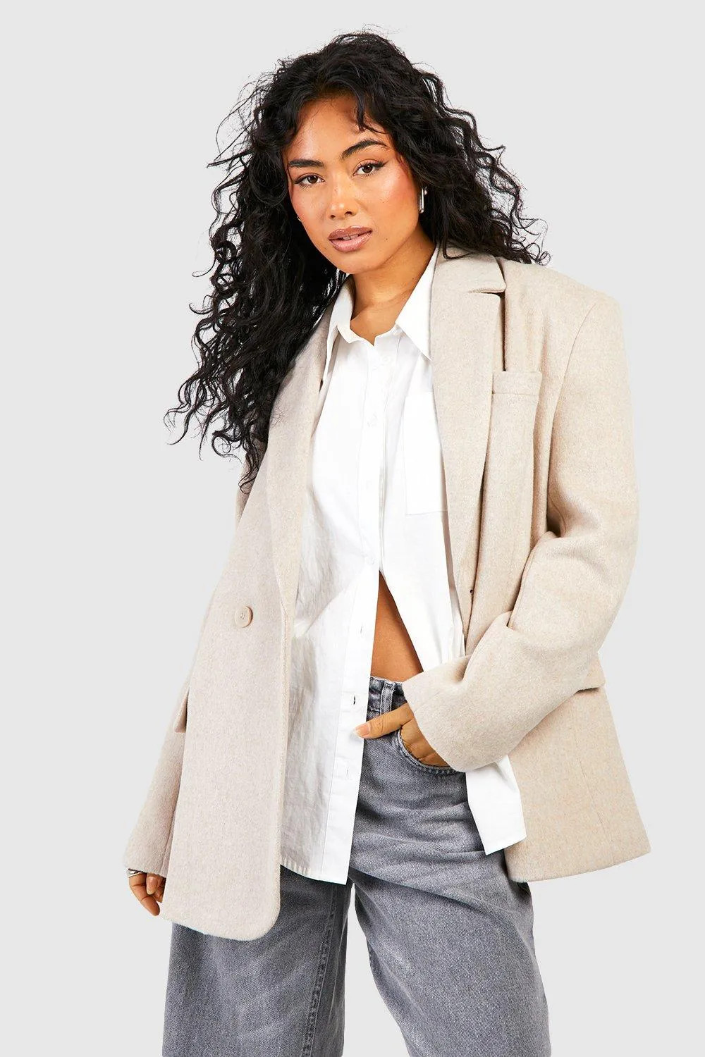 Oversized Double Breasted Wool Blazer | Boohoo.com (UK & IE)
