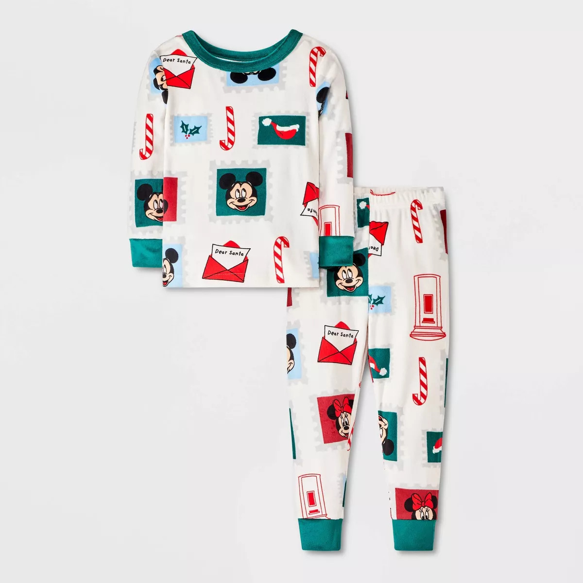 Toddler 2pc Snuggly Soft Mickey And Minnie Christmas Pajama Set - White | Target
