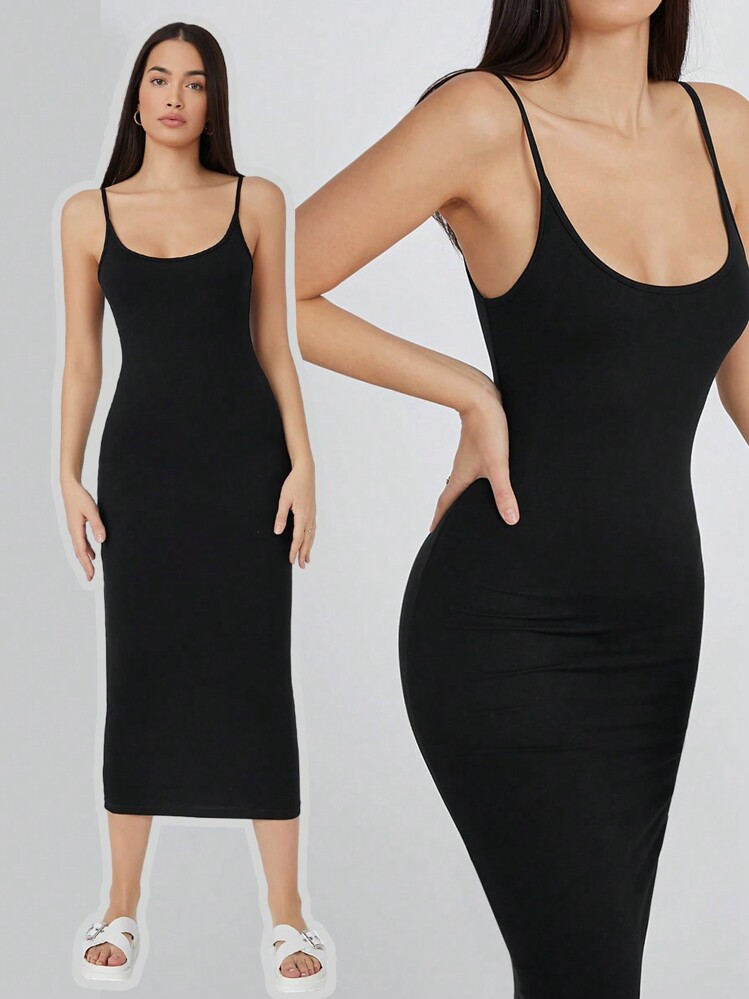 SHEIN BASICS Solid Cami Bodycon Casual Dinner Dating Dress | SHEIN