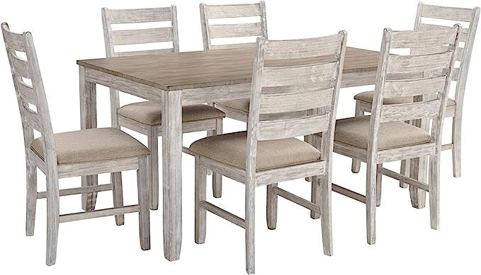 Signature Design by Ashley Skempton Cottage Dining Room Table Set with 6 Upholstered Chairs, Whit... | Amazon (US)