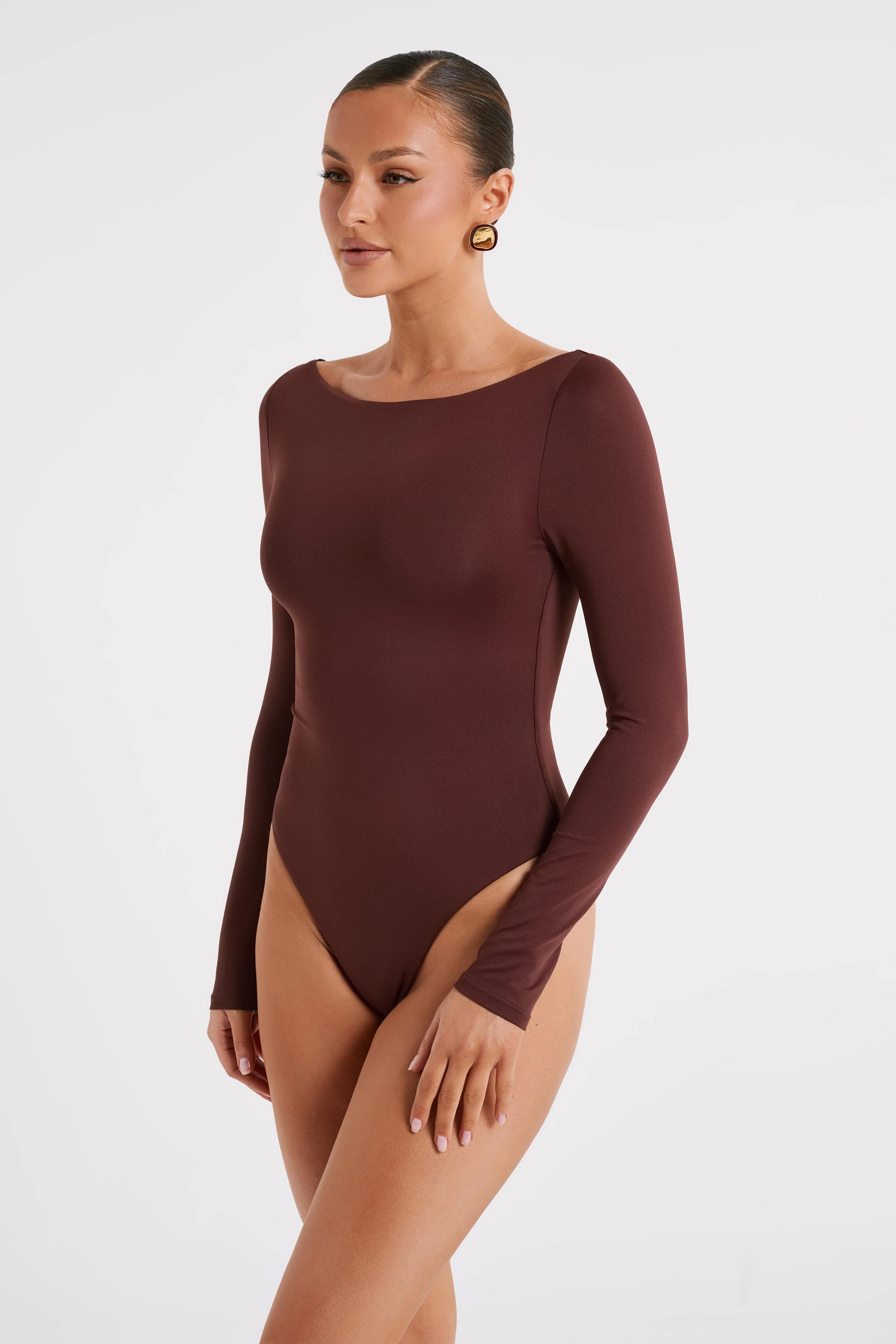 Boatneck Long Sleeve Bodysuit - Chocolate | MESHKI US