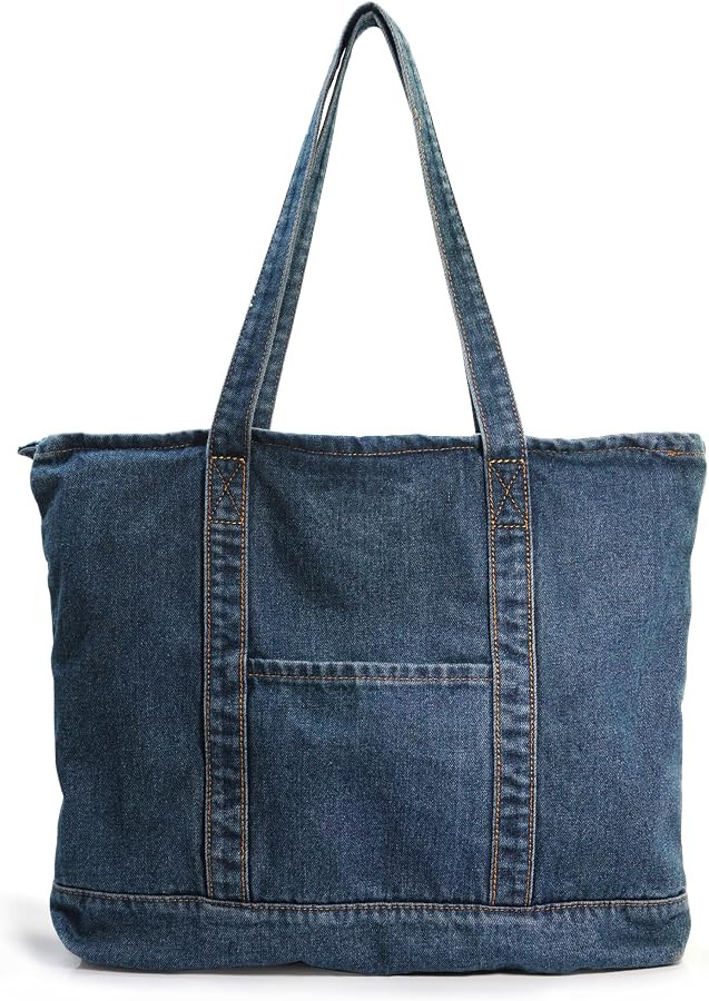 HOXIS Light Weight Soft Denim Tote Unisex Shopper Shoulder Handbag | Amazon (US)