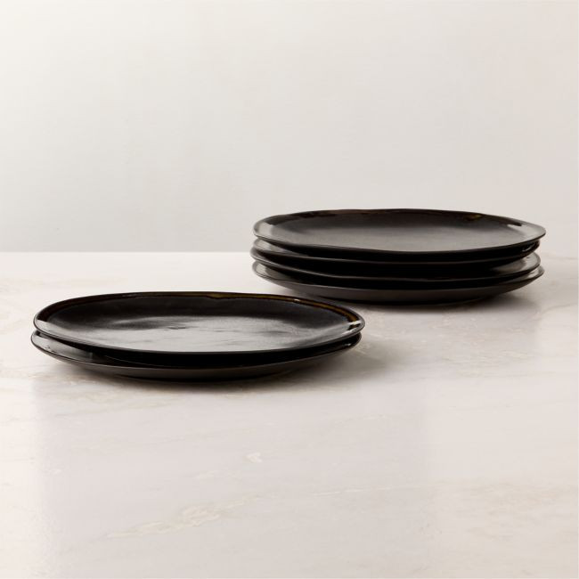 Hyacinth Black Dinner Plates with Reactive Glaze Set of 6 | CB2