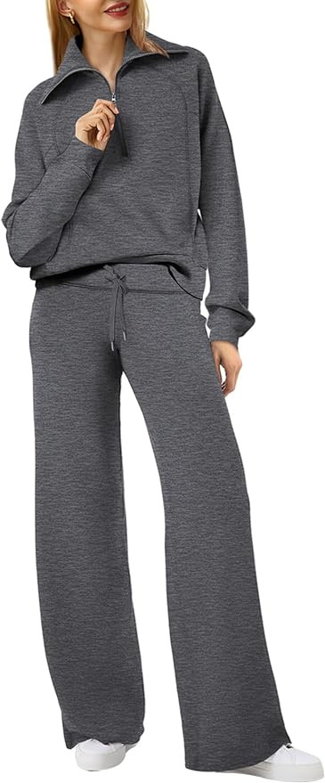 XIEERDUO Lounge Sets For Women 2025 Half Zip Sweatshirt And Wide Leg Sweatpant 2 Piece Outfits Sw... | Amazon (US)