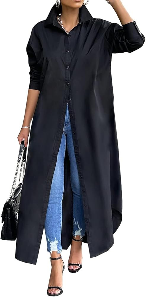 Salimdy Button Down Shirts for Women Oversized Collar Long Sleeve Shirt Dresses Maxi Dresses Vaca... | Amazon (CA)