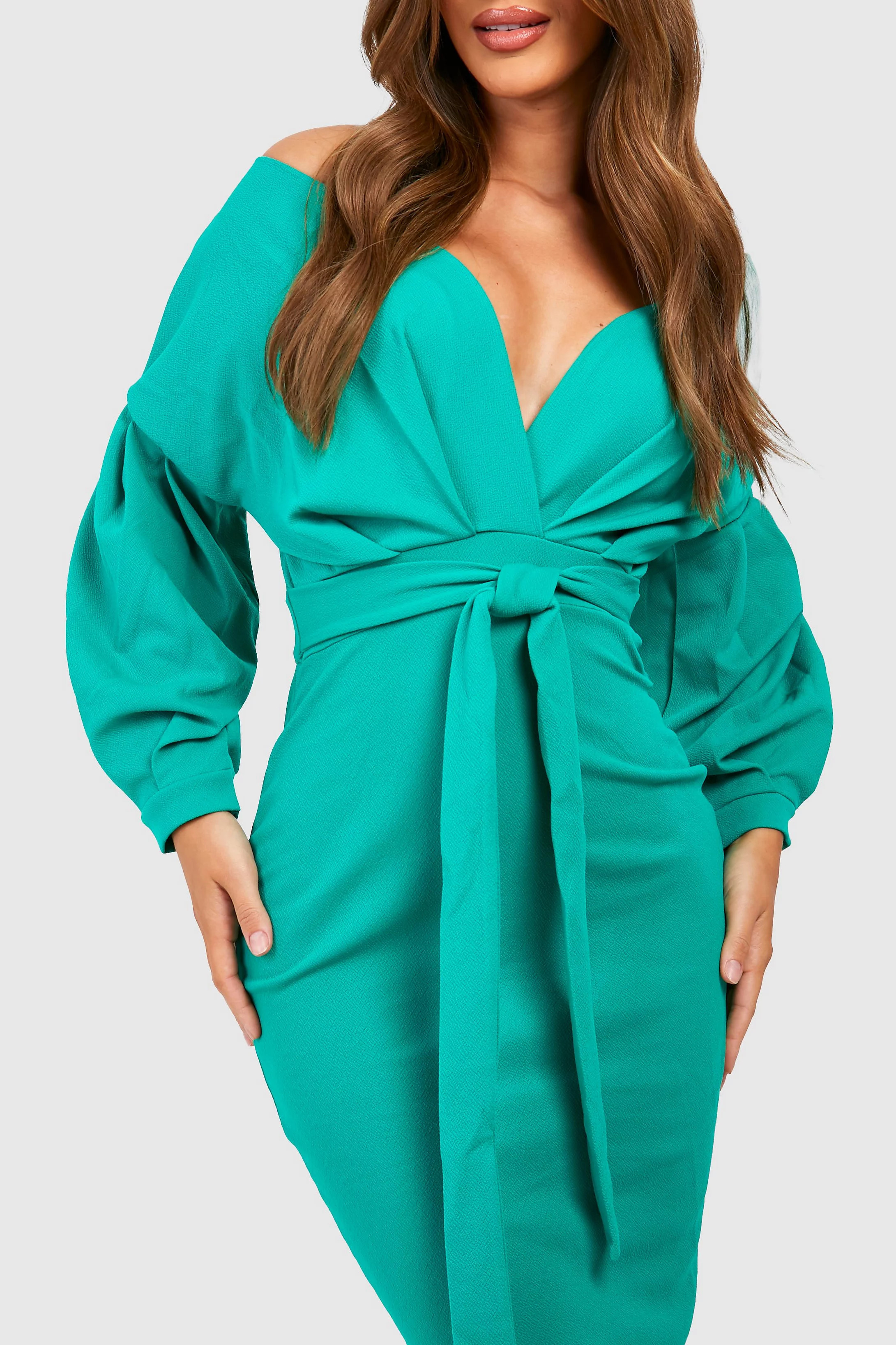 Off the Shoulder Wrap Midi Dress | Boohoo.com (US & CA)