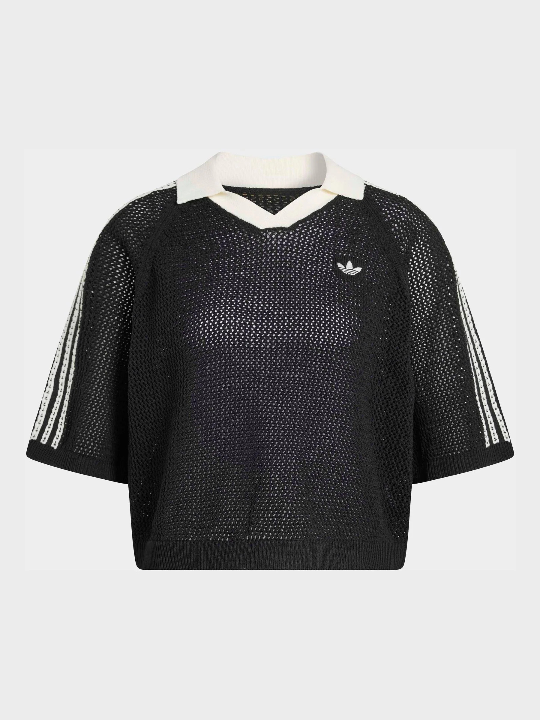 adidas originals adidas originals Black Knitted Crochet Polo Shirt | Next US