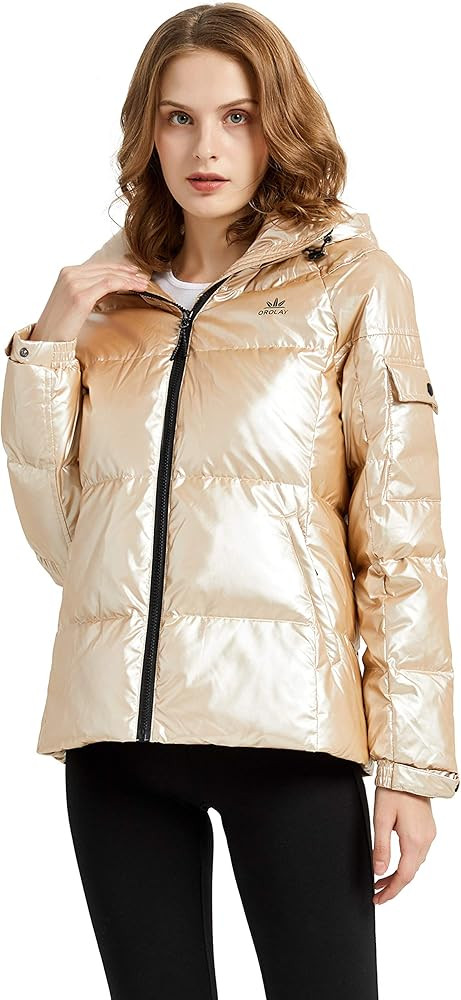 Orolay Women's Winter Down Coat Metallic Hooded Puffer Jacket | Amazon (US)