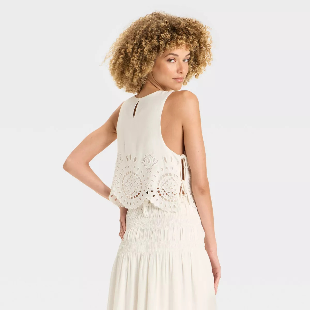Women's Embroidered Eyelet Side-Tie Tank Top - Future Collective Off-White 1X | Target