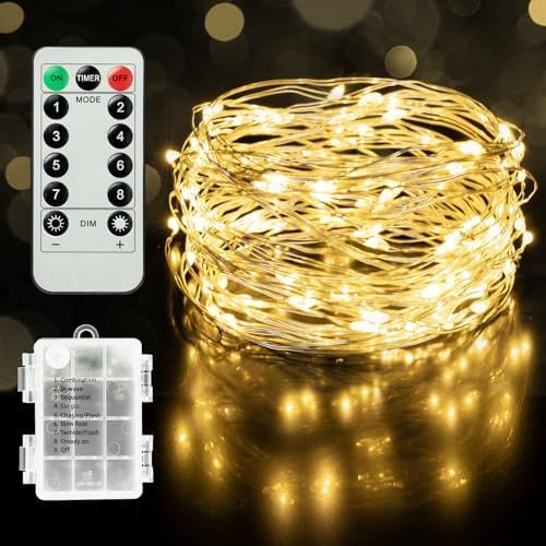 Twinkle Star Christmas Copper Fairy Lights Battery Operated, 33ft 100 LED Waterproof Silver Wire Str | Amazon (US)