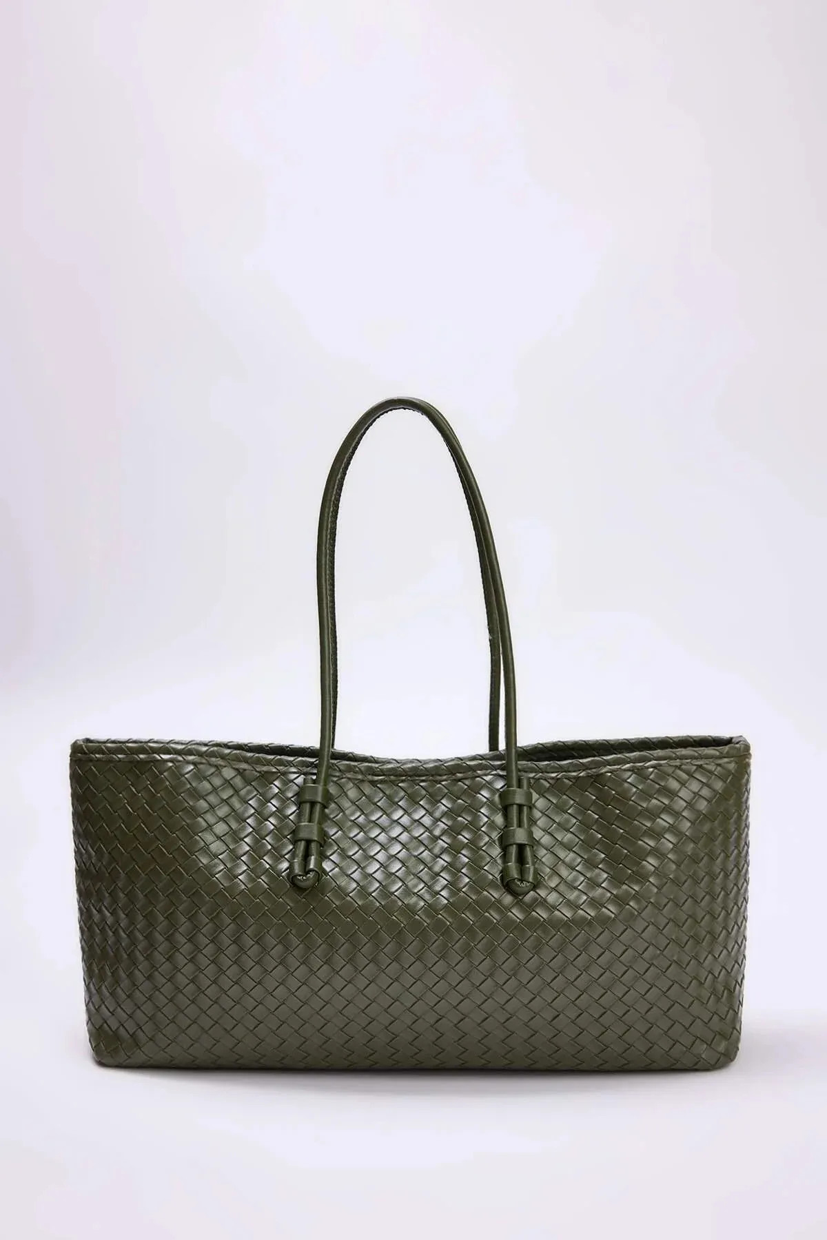 Khaki WOVCOR Women's Woven Shoulder Bag with Intrecciato Pattern | Boohoo | Boohoo.com (UK & IE)